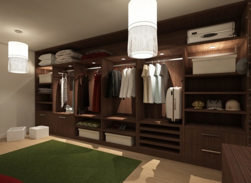 Классическая гардеробная комната из массива с подсветкой Брест